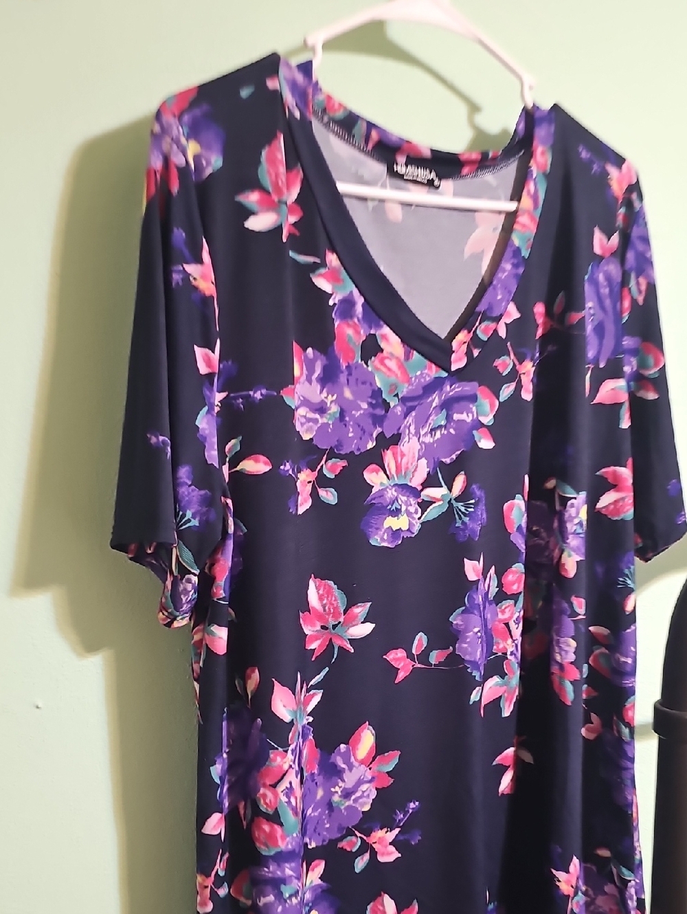 HEIMISH USA Navy V-Neck Tunic with Purple & Pink Floral Print